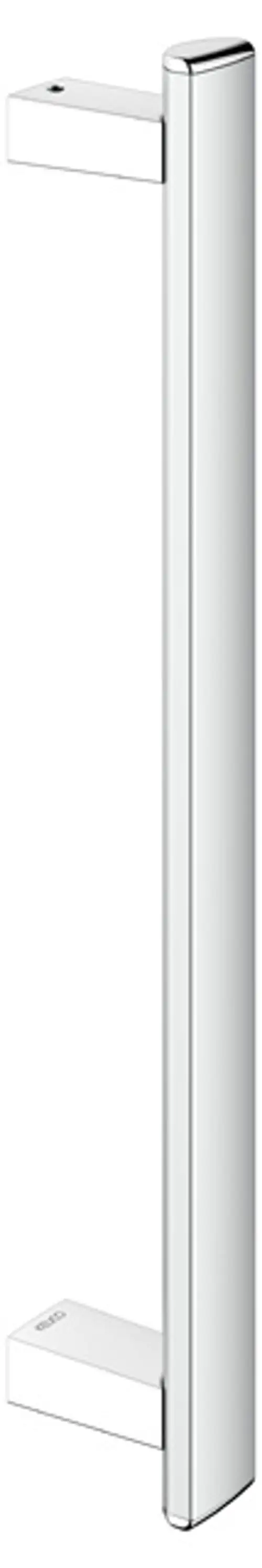 Heller Haltegriff von Keuco, senkrecht montiert, mit einer schlichten, modernen Form und einer glatten Oberfläche, ideal für Badezimmer oder andere horizontale Anwendungen.